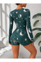 Moon and Sun Patterned Long Sleeve Pajama Jumpsuit - 4