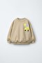 Children's Printed Beige School Sweatshirt and Checkerboard Patterned Sweatpants Set - 3