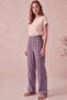 Lilac Gathered Elastic Waist Linen Look Palazzo Trousers