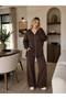 Women's Hooded Double Zipper Knitwear Cardigan and Wide Leg Pants Two-Piece Set 26192 - 5