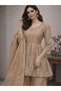Beige Designer Chinon Silk Embroidered Palazzo Set with Dupatta - HRT6552 | Beige-Size:L-40-Inches - 3