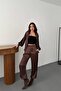 Brown Velvet Striped Satin Tracksuit Set - 2