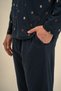 Men's Navy Blue 100% Cotton Shirt Pajama Set, Shirt Collar, Pocket Detail - 5