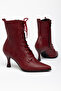 Almada Burgundy Leather Pointed Toe Women's Heeled Boots - 4