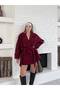 Oversized Buttoned Short Checked Coat with Belt Detail