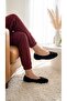 Women's Black Rabbit Fur Bowknot Casual Ballerinas 1 cm Byndtav01 - 3