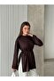 Crew Neck Side Slit Lace-Up Tunic Brown - 3