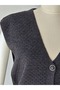 Kisa Muska Patterned Vest with Pockets and Buttons, Large Size Vest - 5
