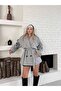 Oversized Buttoned Short Checked Coat with Belt Detail - 2