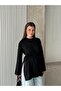 Crew Neck Side Slit Lace-Up Tunic Black