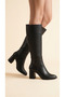 Women's Heeled Leather Look Zippered Long Boots - 3