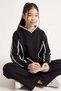 Girl's Hooded and Lace Embroidered Edges Loose Fit Double Pocket Black Tracksuit Set - 5