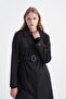 Wide Collar Belted Classic Black Trench Coat 14208 - 5