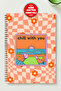 Peaceful and Happy Themed Set of 4 A5 Metal Spiral Bound 2 Pcs. Striped- 2 Pcs. Checkered Cardboard Cover Peaceful and Happy Themed 4-Piece Notebook Set - 4