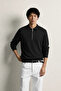 Kelso - Black - Cotton Zippered Polo Collar - Men's Sweater
