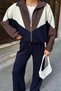 Tie-Dye Collar Long Sleeve Zippered Jacket Suit Navy Blue - 2