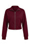 Zippered Stand-Up Collar Sweatshirt Bordo