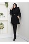 Women's Nova Fabric Large Size Black Hooded Fur Detailed Belted Inflatable Coat 42-52 - 6