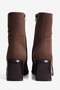 Women's Suede Boots Pointed Toe Zippered Thick Heeled Lina Brown - 6