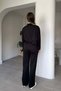 Collar Slit Detail Chinese Button Long Sleeve Suit Black - 6