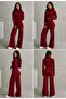 Finger-Looped Crop Sweater Long Pants Knitwear Two-Piece Set - 4