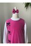 Girl's Glittery Winter Gilet Dress with Ribbon and Collar Decoration, Soft Sweater with Gift - 3