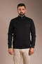 Men's Black Terry Zippered Knit Sweater - 6
