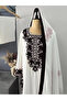 White Georgette Embroidered Three-Piece Suit Set - LRN9652 | White & Black-Size:2XL-44-Inches - 3