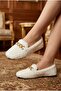 Women's White Plush Comfortable Ballerina Shoes with Chain Accessories, Suitable for Home and Daily Wear