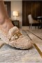 Women's Beige Lux Plush Comfortable Ballerina Shoes with Chain Accessories, Suitable for Home and Daily Wear - 2
