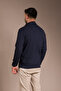 Men's Dark Blue Terry Knitted Cardigan - 4