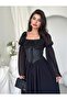 Black Chiffon Corset Detailed Gipeli Long Dress - 7