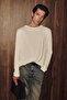 Ryel Men's Wide Collar Long Sleeve Ecru T-Shirt - 5