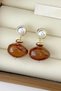 Gold-Plated Brown Amber Stone Dangle Screw Back Earrings - Stylish Women's Earrings - 2