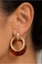 Brown Patterned Bone Acrylic Gold Transitioning Hoop Earrings - Modern Accessory