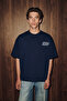 Kyren men's organic cotton front and back printed round neck navy blue t-shirt - 2