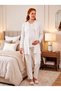 New Season Ecru Shawl Collar Winter Jacquard Buttoned Breastfeeding Compatible Design Long Sleeve Lace Maternity Pajama Set - 6