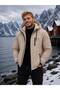 Men's Fur Lined Water Repellent Hooded Zippered Winter Raincoat Jacket - 4