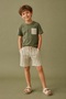 Boy's Khaki Pocket T-Shirt and Striped Shorts Set Summer Casual Model - 4