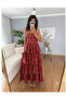 Red Patterned Layered Strap Dress - 2