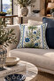 Palazzo Botanik 1 Piece Throw Pillow Cover Navy Blue White Green Floral and Geometric Patterned Decorative Double Sided Digital Printing Hidden Zipper - 2