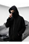 High Collar Mask Detailed Black Unisex Ninja Cardigan
