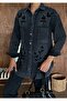Women's Front Beaded Embroidered Denim Oversize Shirt - 7