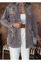 Women's Front Beaded Embroidered Denim Oversize Shirt - 4