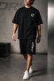 Minimalist Typographic Logo Printed Black Unisex T-Shirt Shorts 2-Piece Set