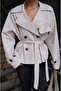 Stone Color Avelia Belted Short Trench Coat - 3