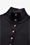 Black Doria High Collar Snap Fastener Sweater - 3