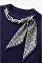 Navy Blue Collar Sweater with Scarf Detail - 3