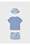 Newborn Baby Boy Uv Protected Swimsuit and T-Shirt Hat Set Blue - 2