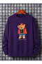 Unisex Plush Teddy Bear Printed Crew Neck Sweatshirt – Winter Themed Casual Oversize Sweatshirt